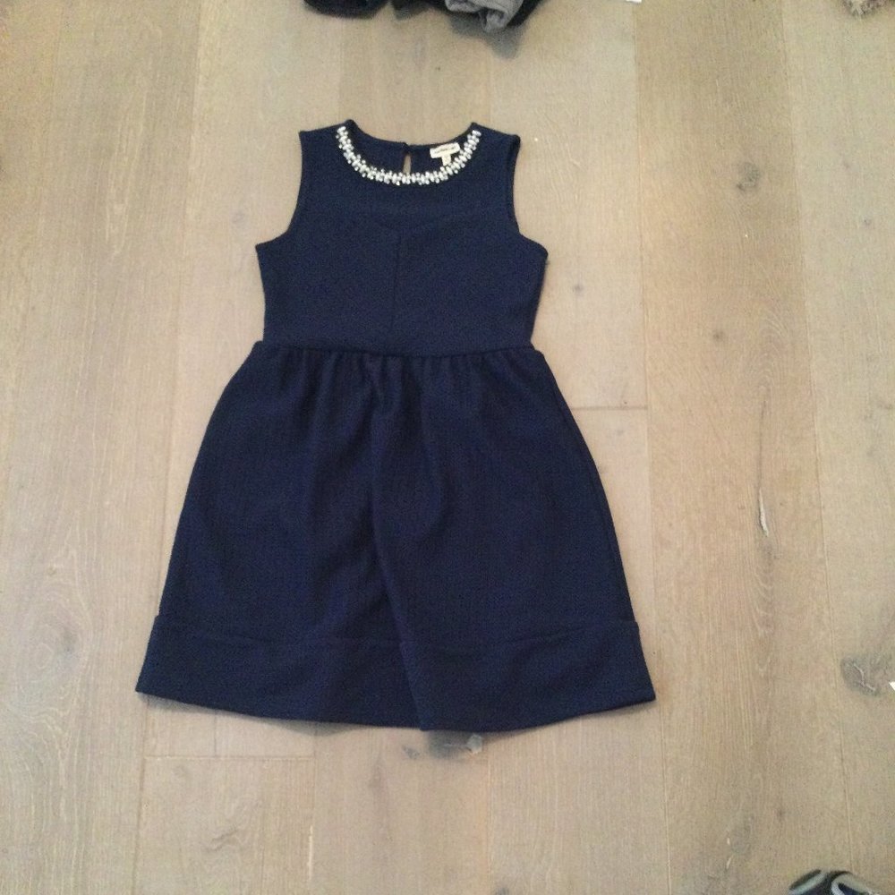 Navy blue dress with pearl neck line